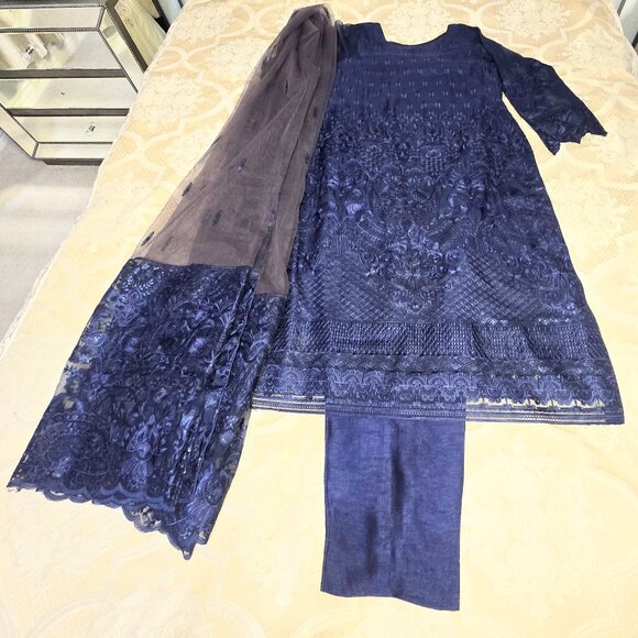 Indian Pakistani 3 Piece Desi Chiffon Suit - Picture 2 of 10